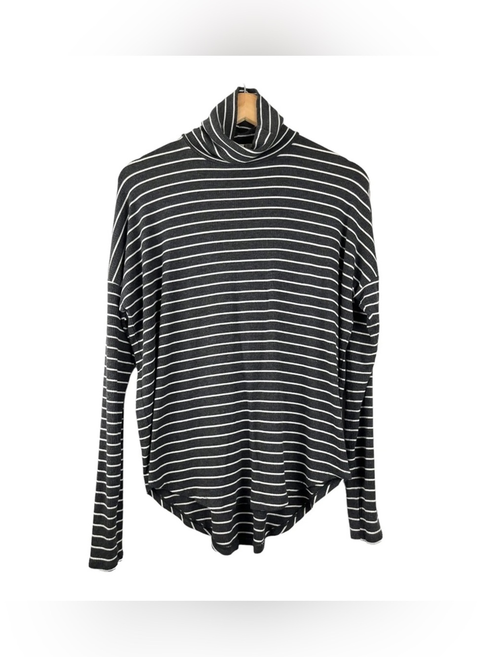 Michael Kors Striped Grey & White Turtleneck Long-Sleeve Top